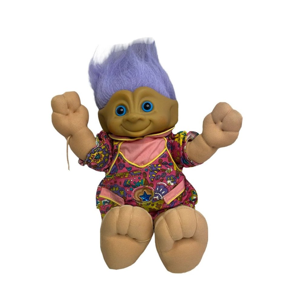 1991 Ace Novelty Treasure Troll Blue Star Belly Jewel Purple Hair Plush Toy Doll